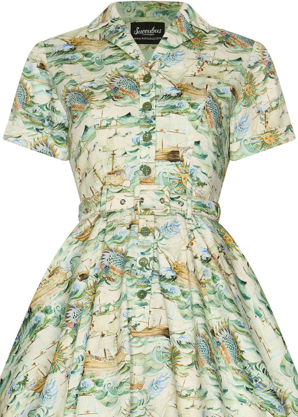 Succubus Clothing Lucy Ships of the Dragon Sea 50-tals swingklänning grön: Groen / S