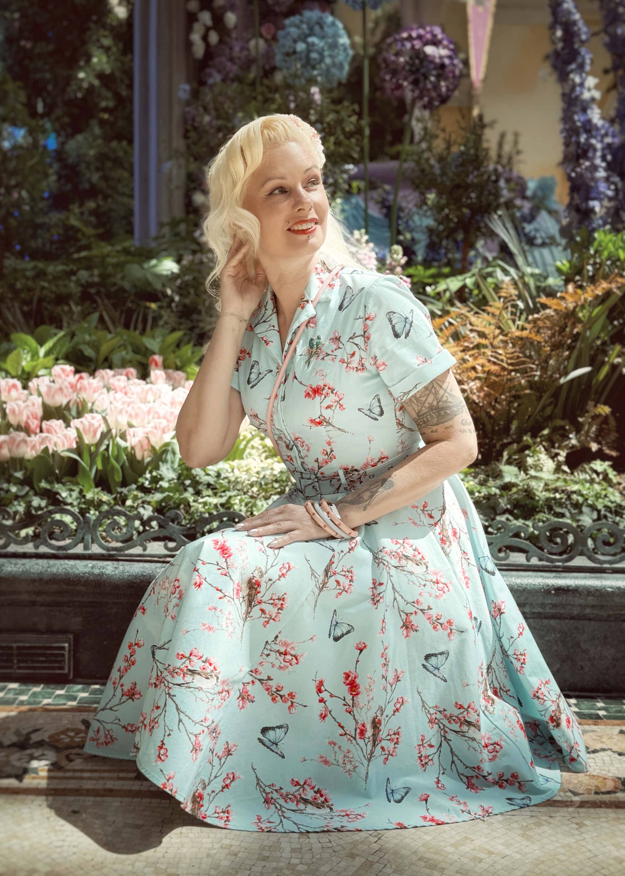 Succubus Kläder Lucy Blossom Butterfly 50-tals swingklänning blå