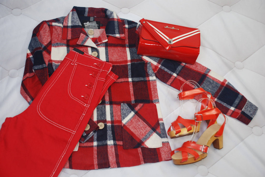 1940's Button Down Jacket-Röd/Blå