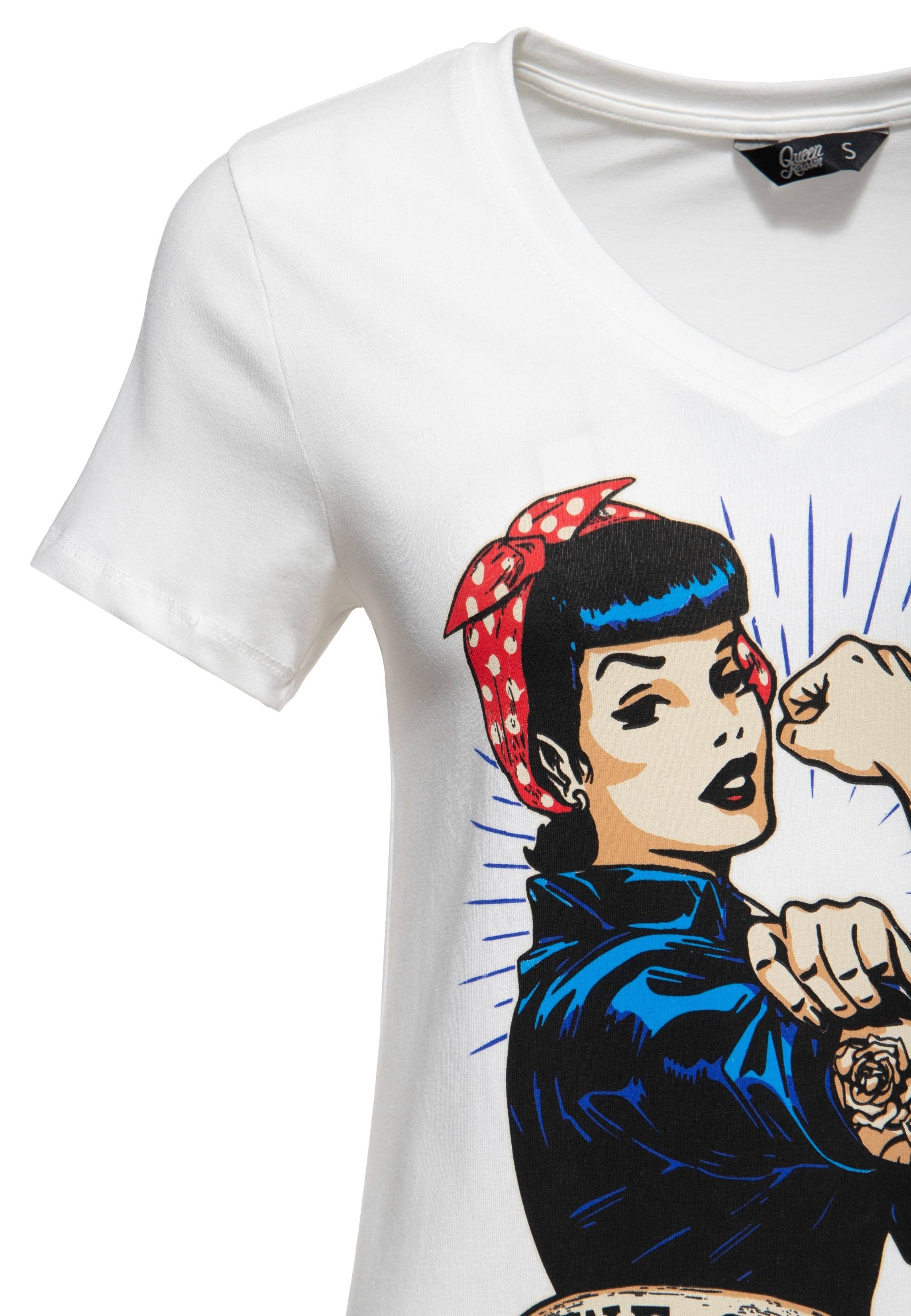 T-shirt med retrotryck ”we can do it”