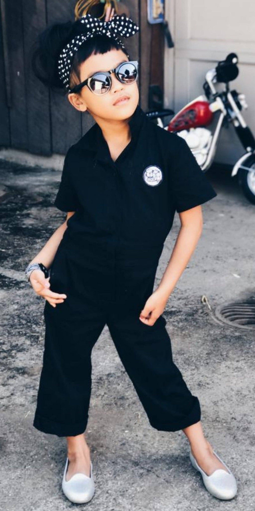 Knuckleheads Girls Black Grease Monkey Overall