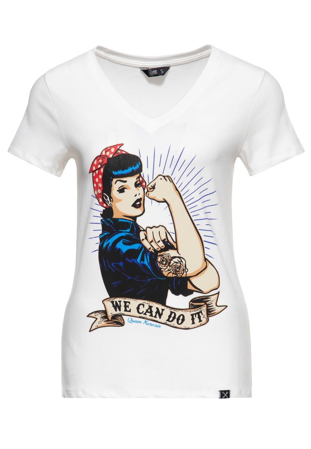 T-shirt med retrotryck ”we can do it”