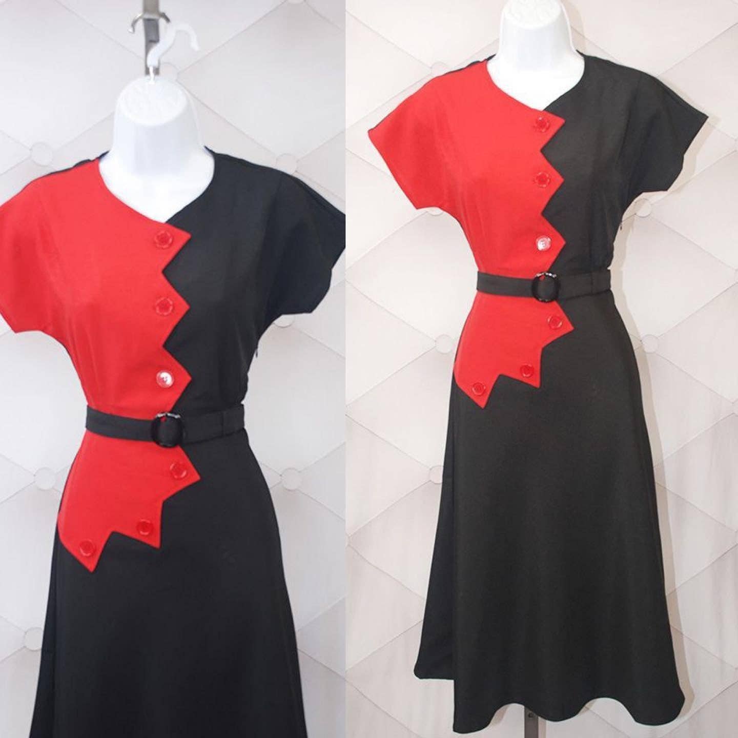1940s Sawtooth Color Block Klänning