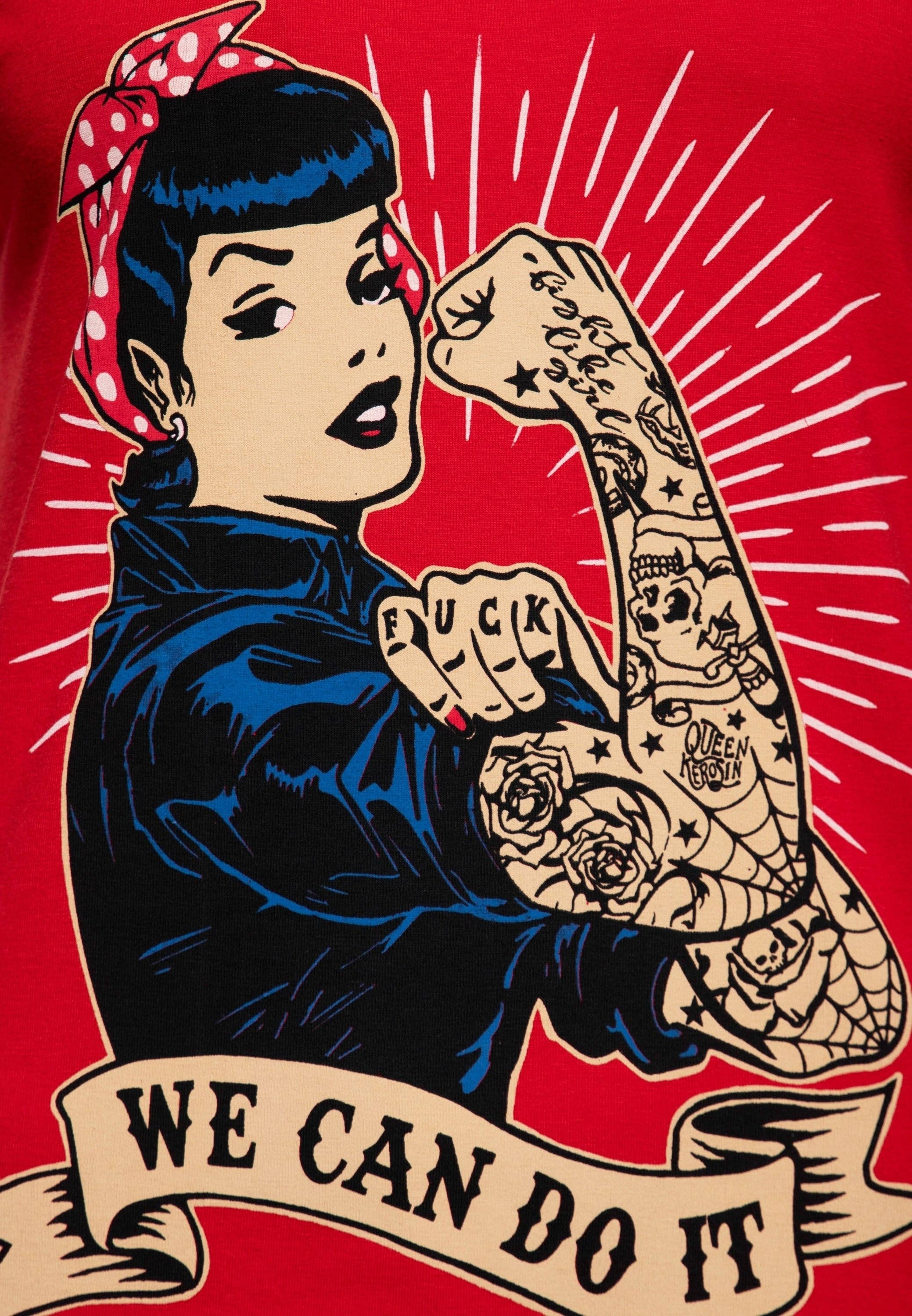 T-shirt med retrotryck ”we can do it”