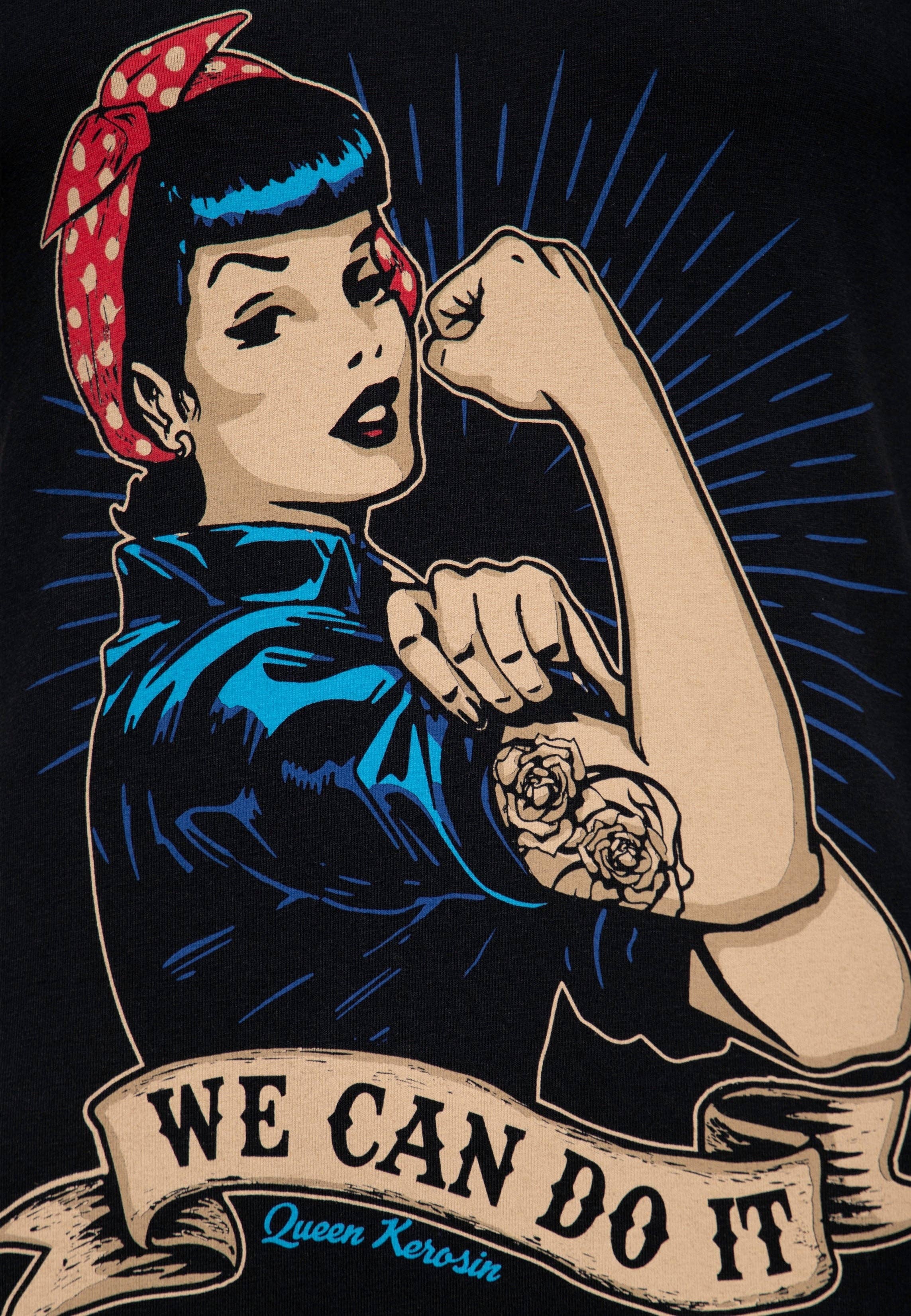 T-shirt med retrotryck ”we can do it”