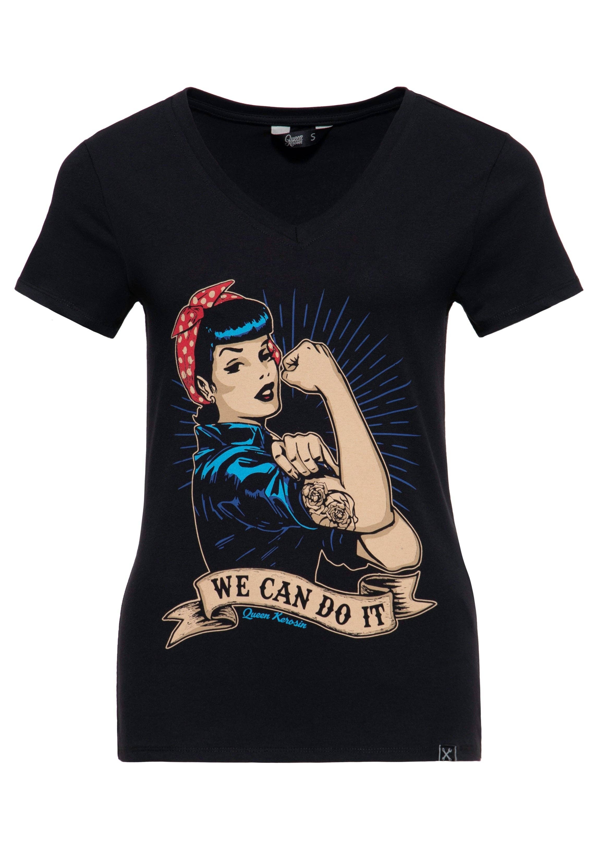 T-shirt med retrotryck ”we can do it”