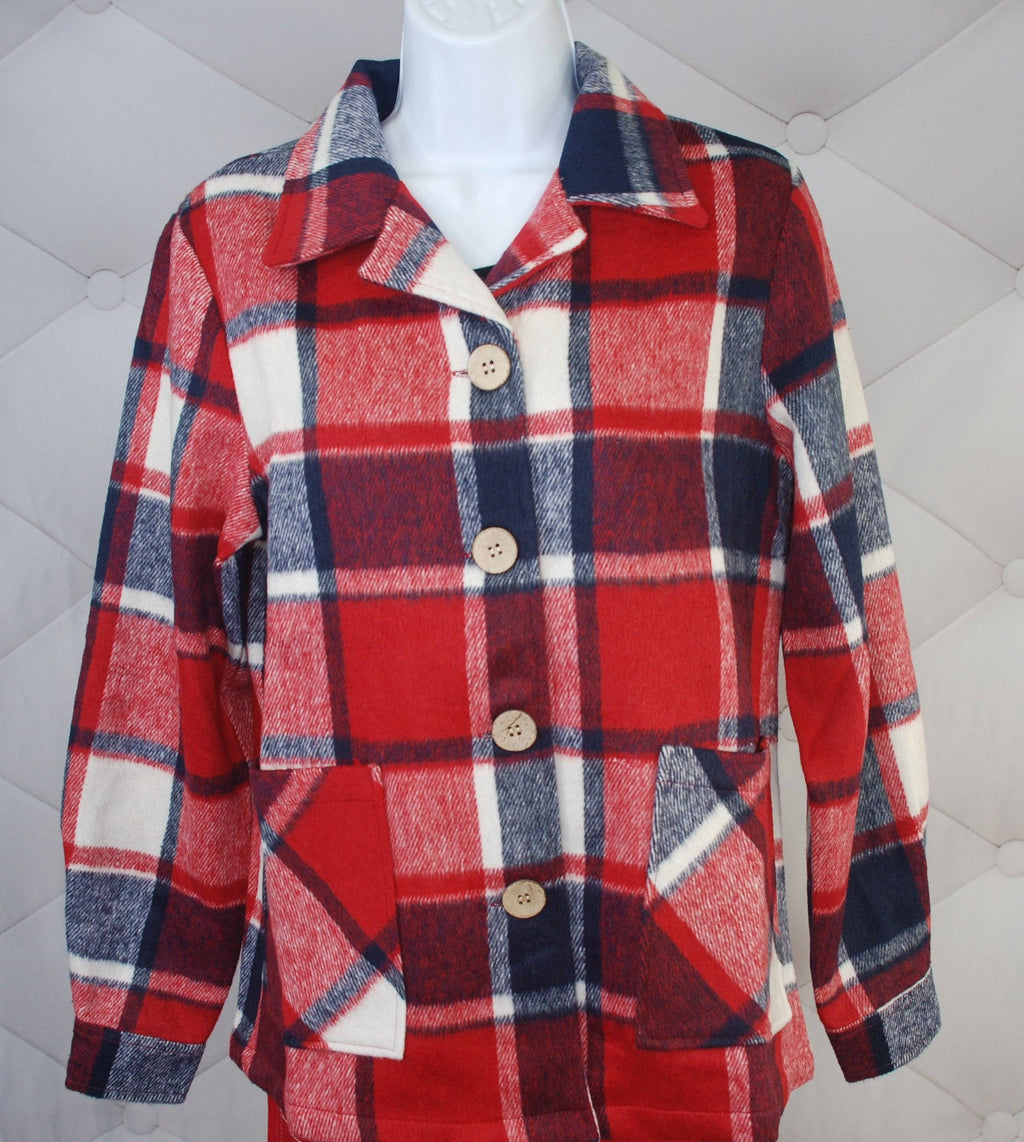 1940's Button Down Jacket-Röd/Blå