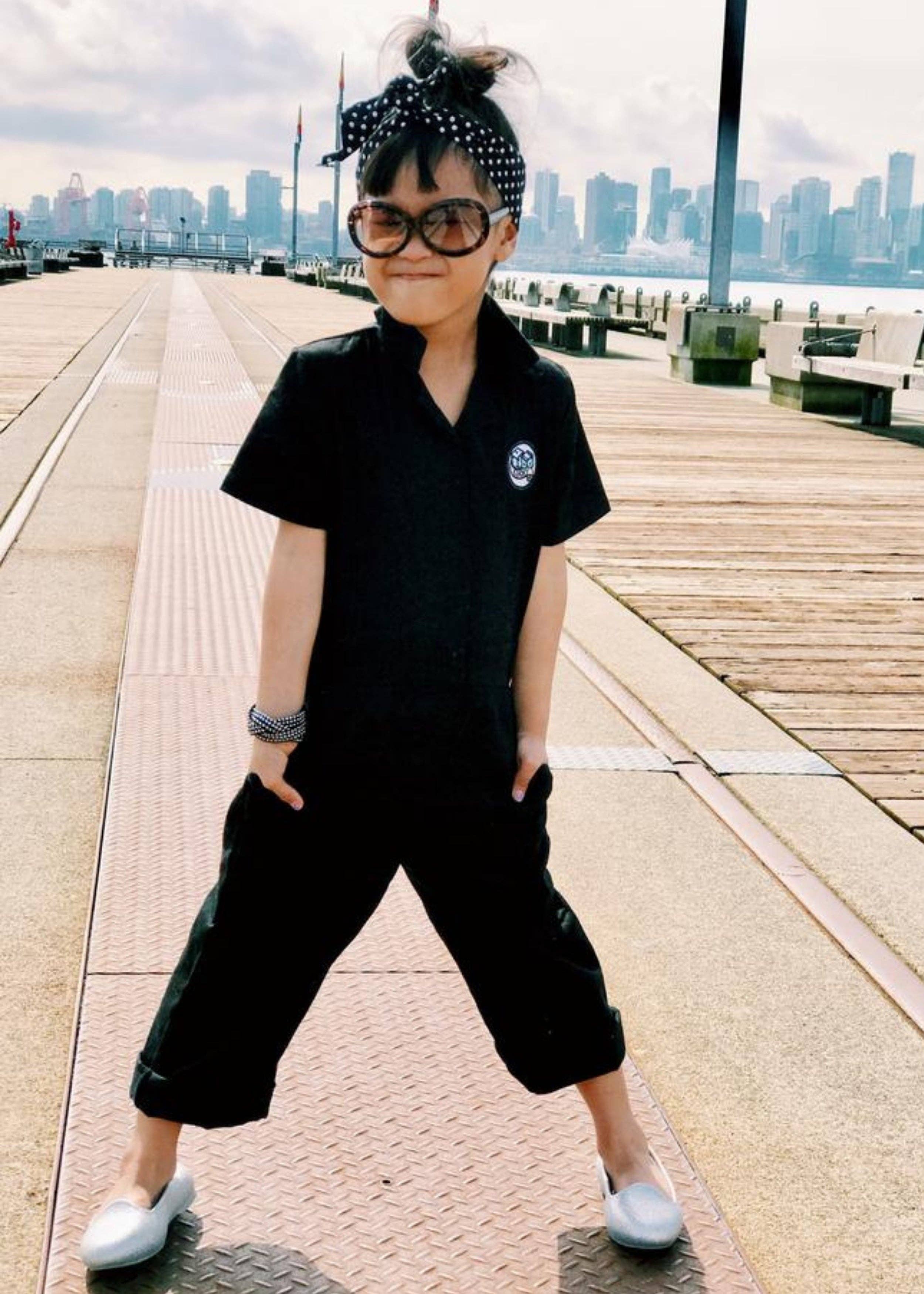 Knuckleheads Girls Black Grease Monkey Overall