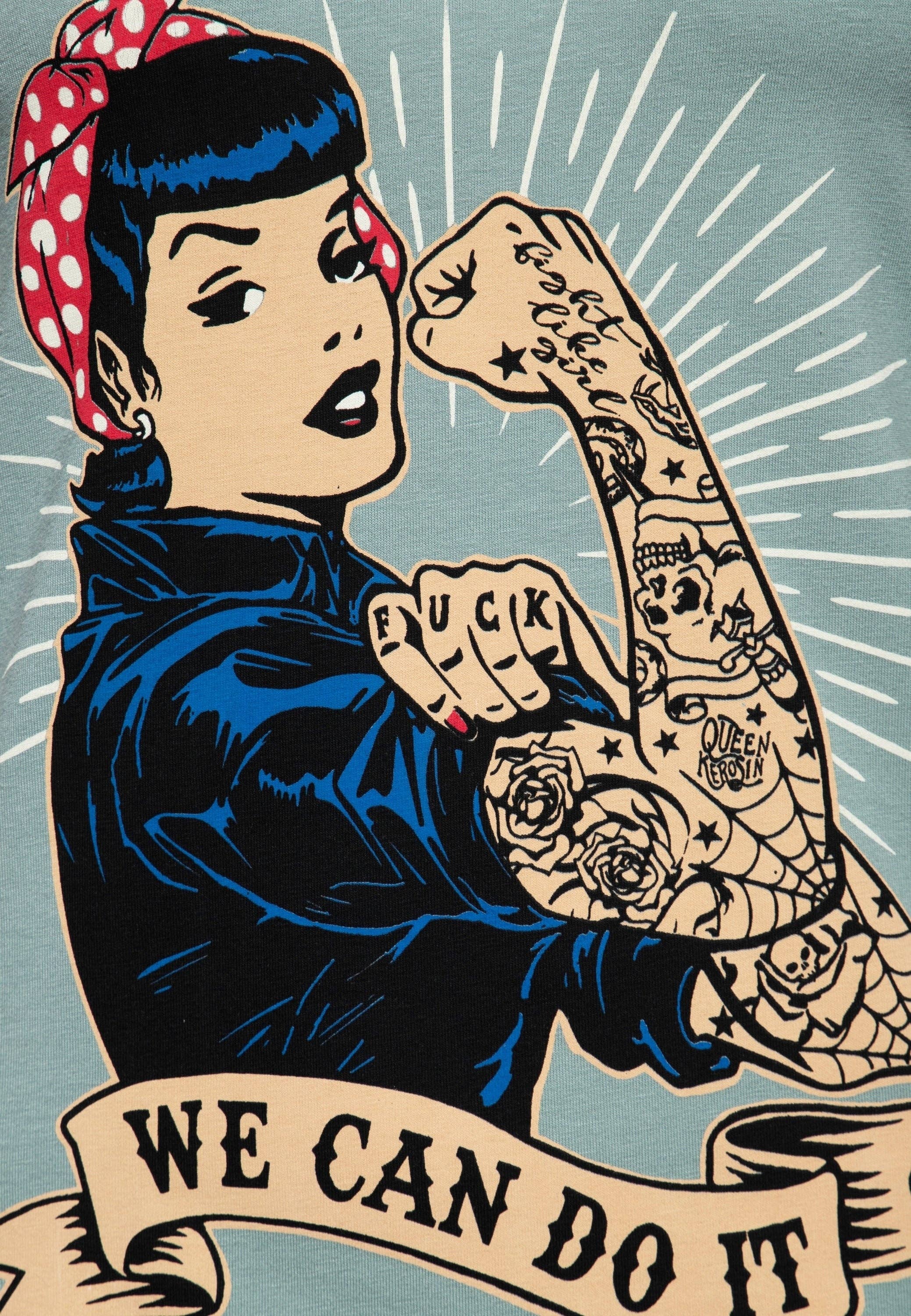T-shirt med retrotryck ”we can do it”