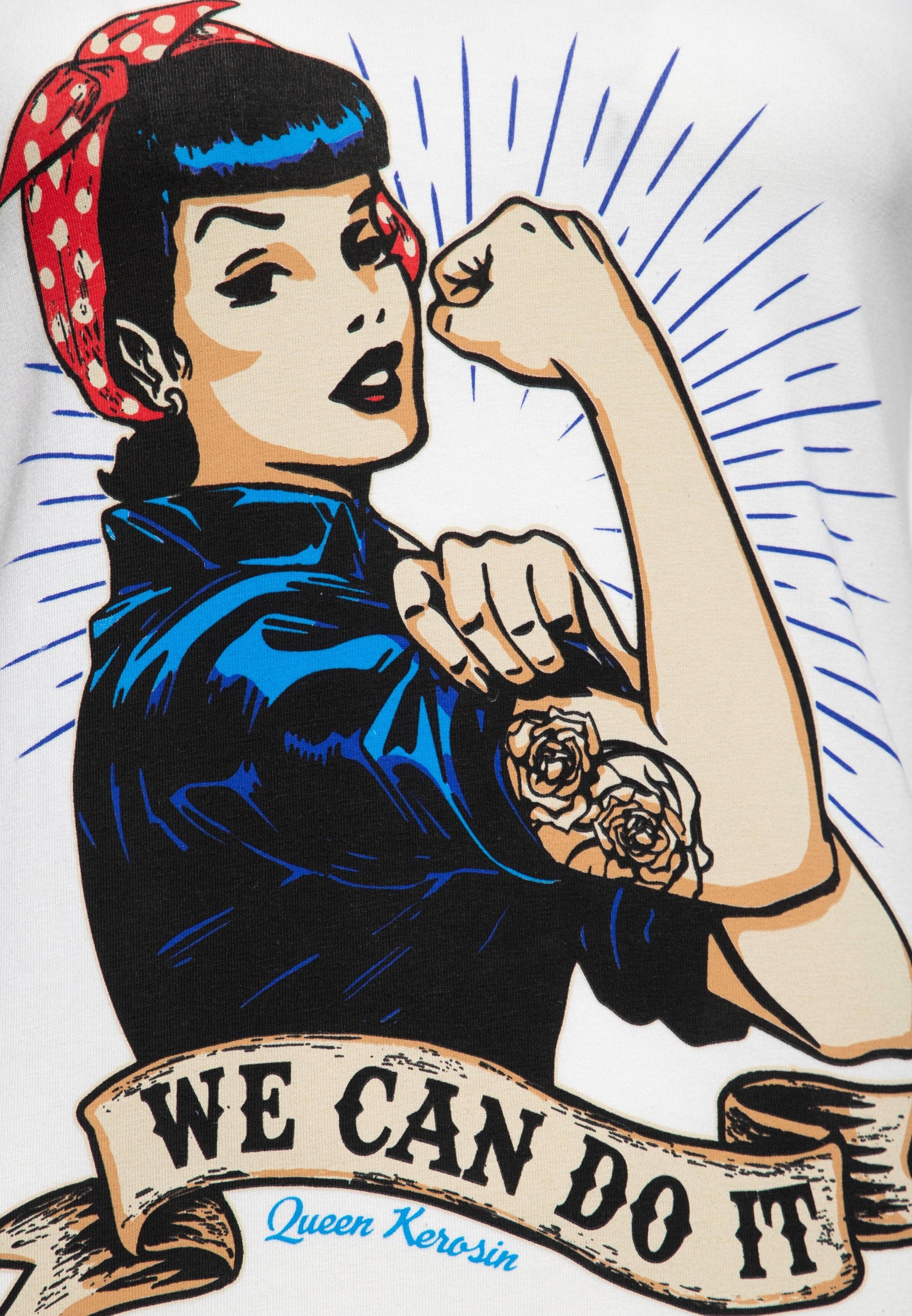 T-shirt med retrotryck ”we can do it”
