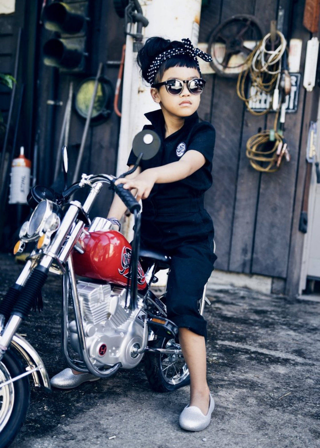 Knuckleheads Girls Black Grease Monkey Overall