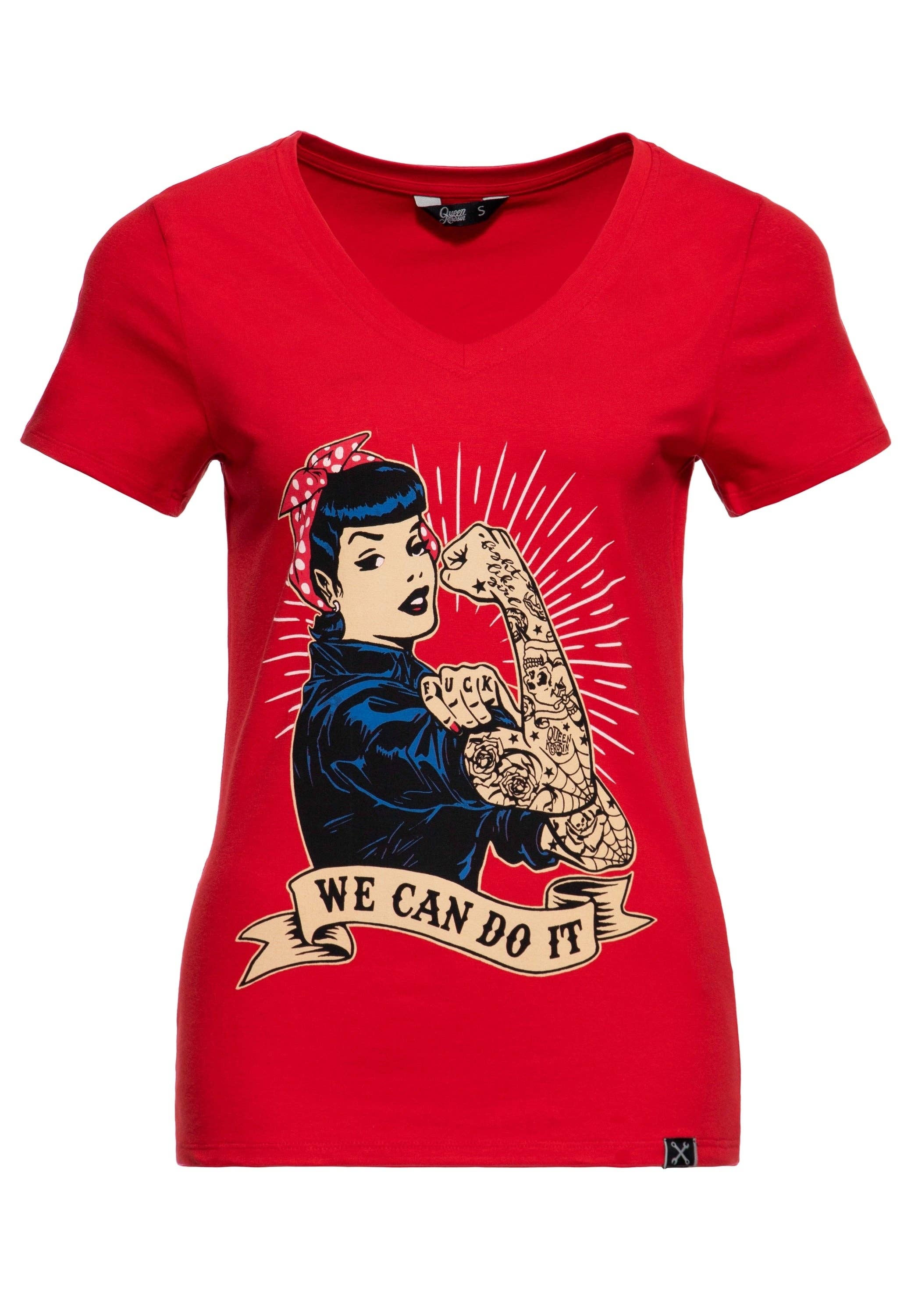 T-shirt med retrotryck ”we can do it”